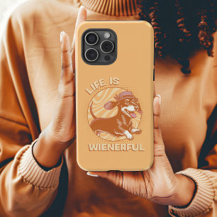 Fedora Dachshund "Life is Wienerful" Retro Colours iPhone 15 Pro Max Case