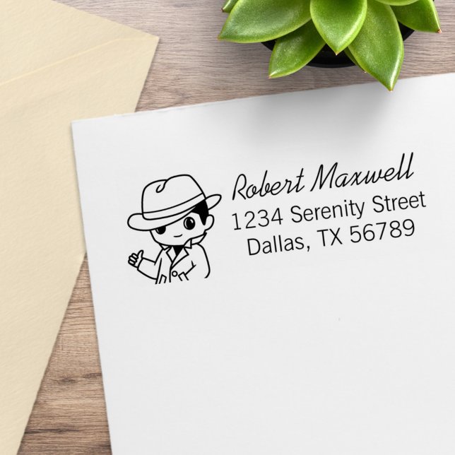 Fedora Hat Trench Coat Man Address Rubber Stamp (Creator Uploaded)