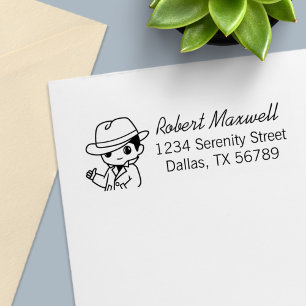 Fedora Hat Trench Coat Man Address Self-inking Stamp
