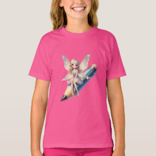 Fée assise sur un T-shirt au crayon Retour à l'éco