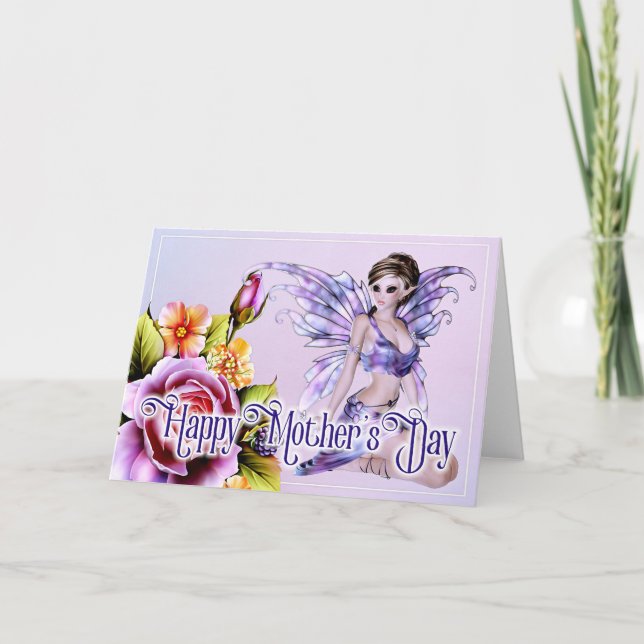 Fée avec Roses - Imaginaire carte de fête des mère (Devant)