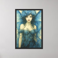 Fée bleue fille avec ailes et toile Rose