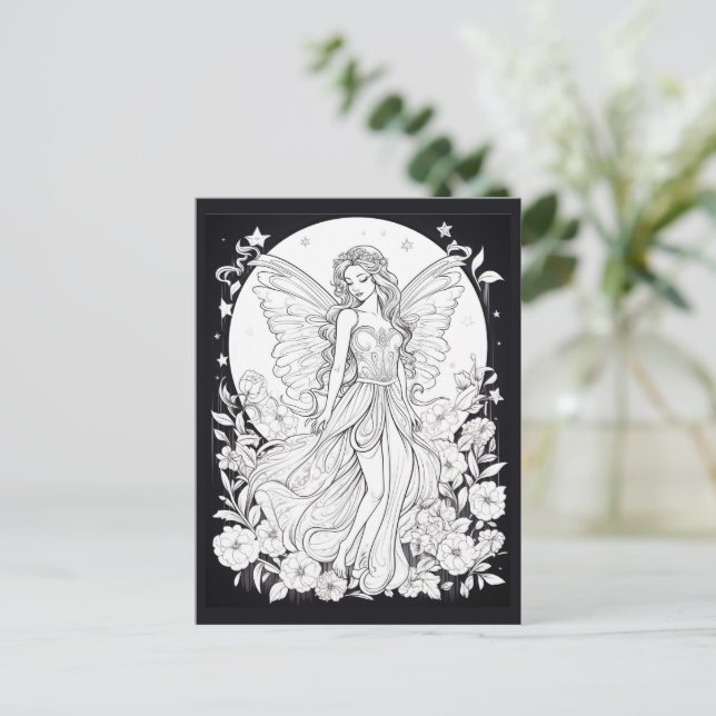 Fée céleste Carte postale à colorier (Debout devant)