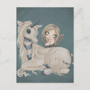 fée d'ange gothique avec carte postale de licorne
