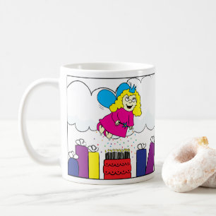 Fée d'anniversaire sur une tasse de café blanc cla