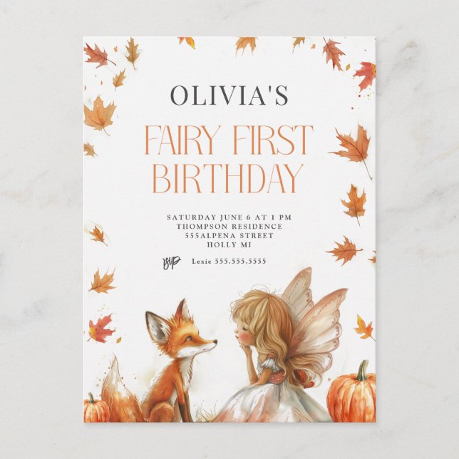 Fée d'automne Première invitation d'anniversaire a (Devant)