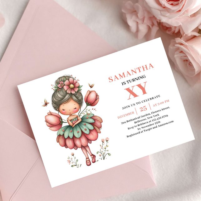 Fée de conte de fées Invitations d'anniversaire ro (Fairytale Fairy Girl Birthday Blush Pink invitation)