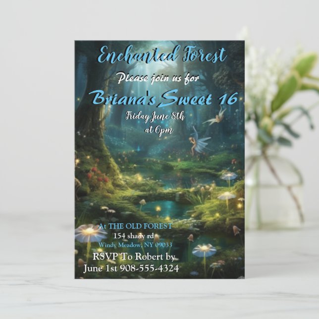 Fée de forêt enchantée Sweet 16 Invitations (Debout devant)