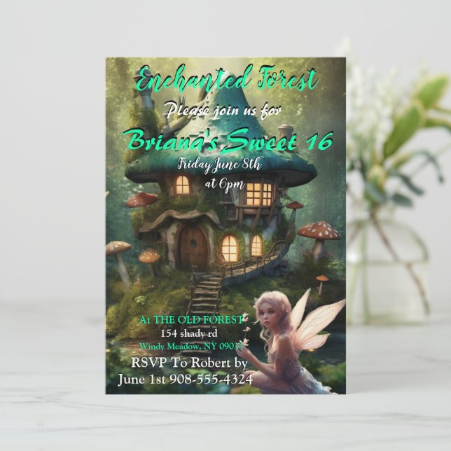 Fée de forêt enchantée Sweet 16 Invitations (Debout devant)