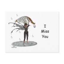 Fée De Pluie Garçon Avec Carte Postale Feuille