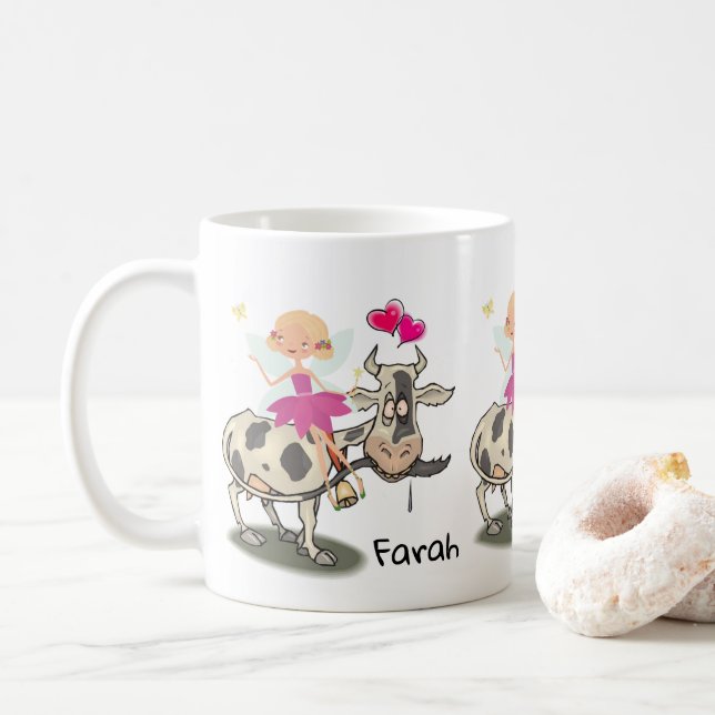 Fée de vache Floral Coeurs roses Mug (Avec donut)