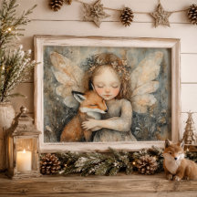 Fée des bois et renard, décoration murale fantaisi