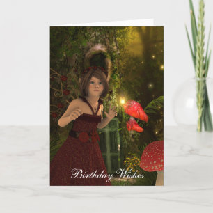 Fée en rouge pliée carte d'anniversaire
