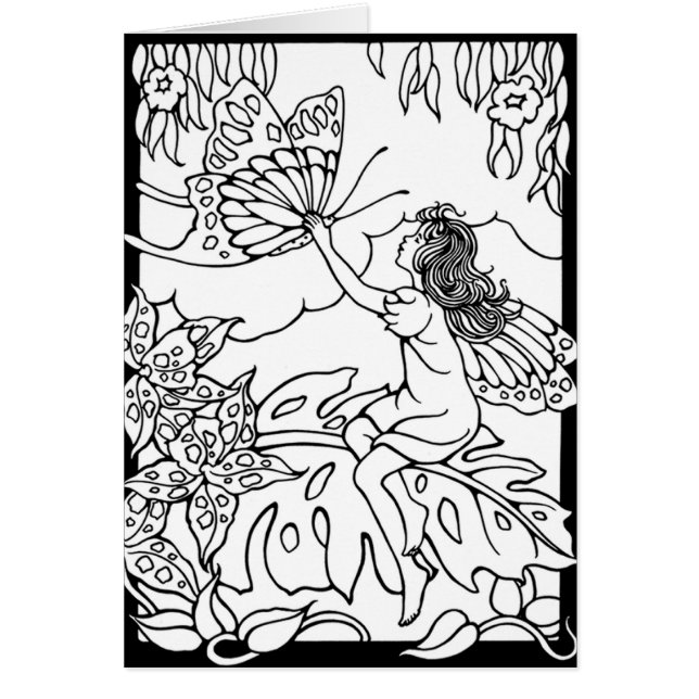 Fée et papillon, carte de coloration (Devant)