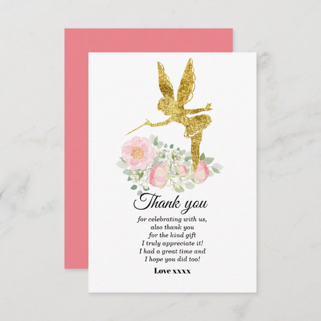 fée fille carte de remerciements (Devant / Derrière)