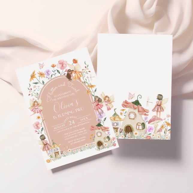 Fée Fleur sauvage rose modifiable Invitation Anniv (Créateur téléchargé)
