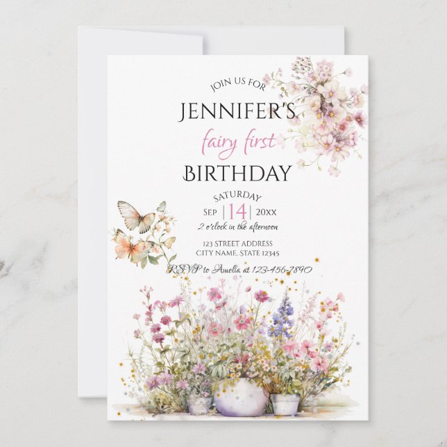 Fée Floral première invitation anniversaire (Devant)