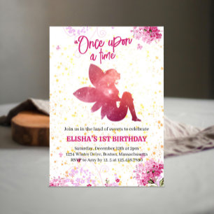 Fée rose Floral 1er anniversaire Invitation