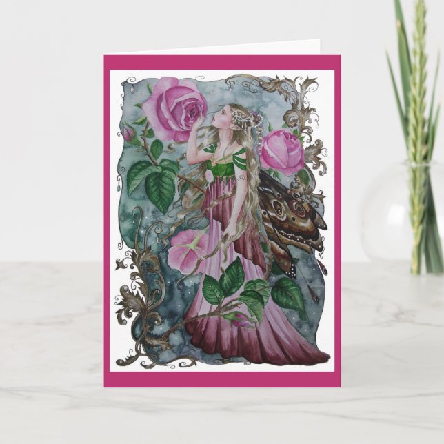 Fée rose rose 1 carte de voeux (Devant)