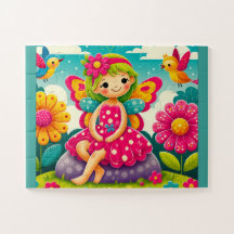 "FÉE SOURIANTE ET OISEAUX" - PUZZLE À ENCASTRER