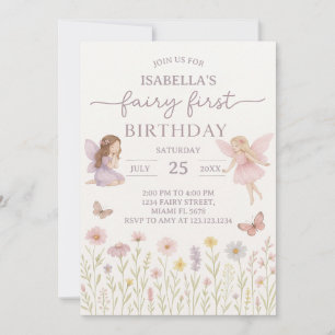 Fée Whimsical Premier Invitation d'anniversaire