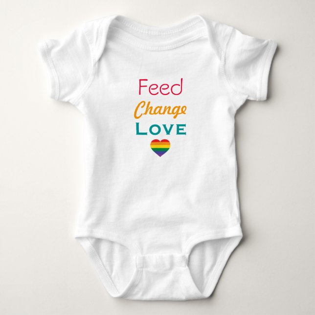 Feed Change Love Rainbow Heart Baby Bodysuit (Front)