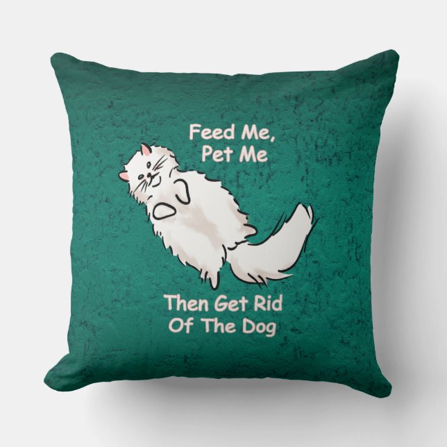 Feed Me, Pet Me Cat Throw Pillow  (Front)