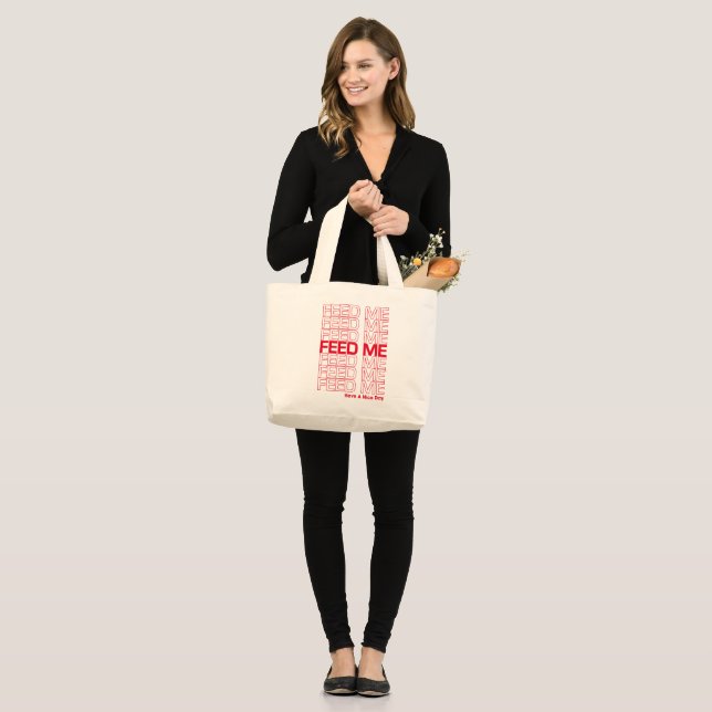 Feed Me Repeating Typography Take-Away Grocery Bag (Front (Model))