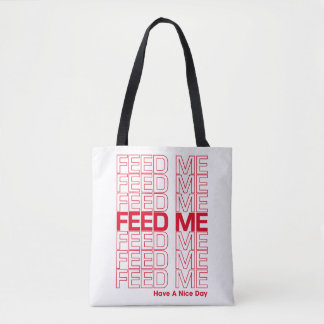 Feed Me Repeating Typography Take-Away Grocery Bag
