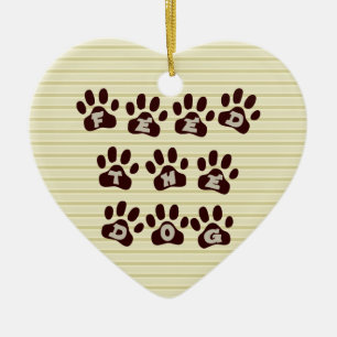 Feed the Dog Paw Print  2 Sided Door Hanger Ceramic Ornament