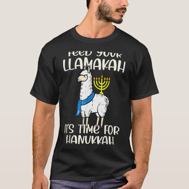 Feed Your Llamakah  Llama Hanukkah Pyjamas Chanuka T-Shirt (Front)