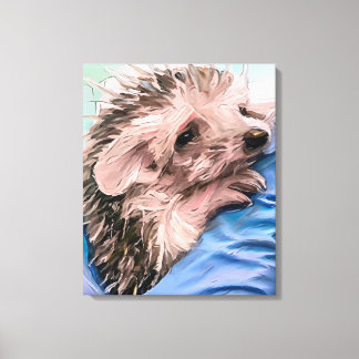 feeding a tiny and orphaned baby hedgehog  canvas print