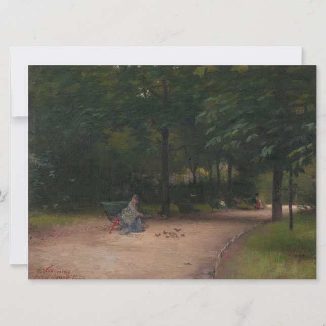 Feeding Birds in the Park (by Paul Peel) Card (Front)