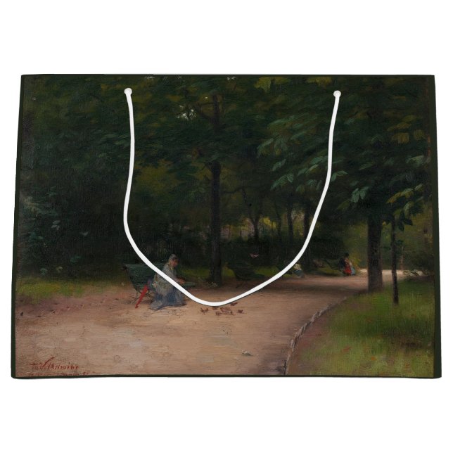 Feeding Birds in the Park (by Paul Peel) Large Gift Bag (Front)