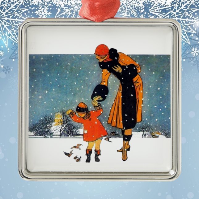 Feeding Birds in the Snow Ceramic Ornament (Creator Uploaded)