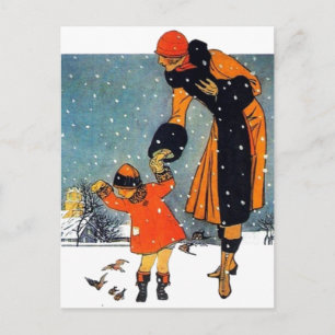 Feeding Birds in the Snow Postcard