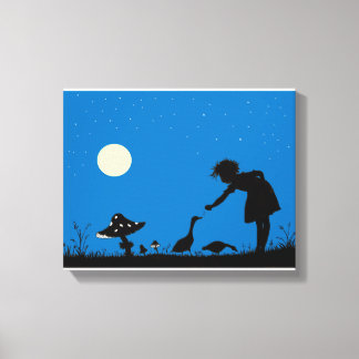 Feeding geese at midnight canvas print