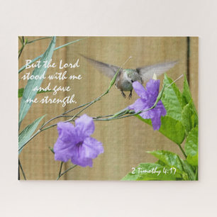 Feeding Hummingbird w Verse From 2 Timothy 4:17 Jigsaw Puzzle
