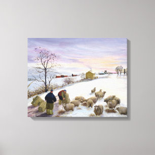 Feeding sheep in winter canvas print