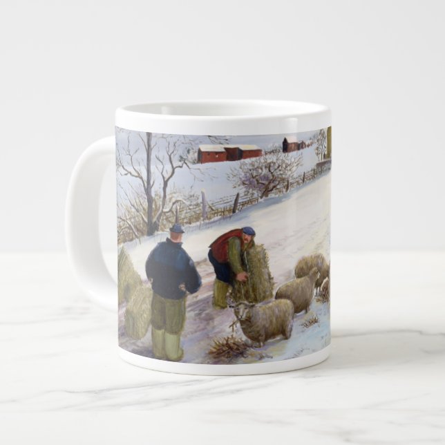Feeding sheep in winter large coffee mug (Front Left)