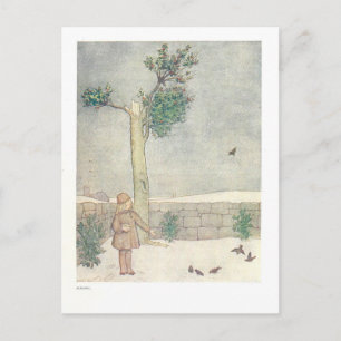 Feeding the Birds in January Vintage Illustration Postcard