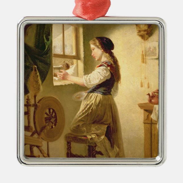 Feeding the Birds in Winter Metal Ornament (Front)