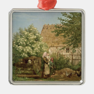 Feeding the Chickens Metal Ornament