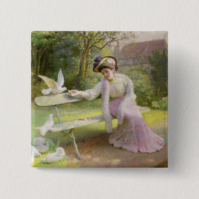 Feeding the Doves 2 Inch Square Button (Front)