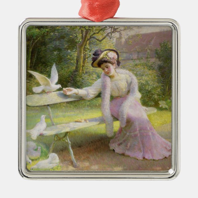 Feeding the Doves Metal Ornament (Front)