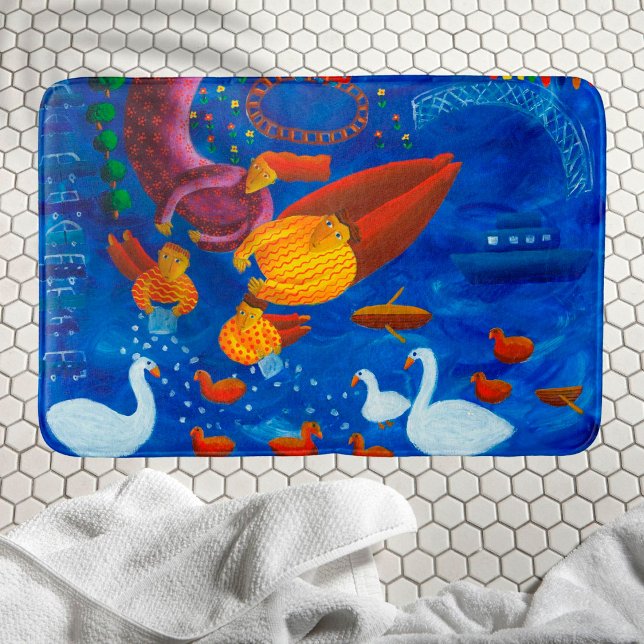 Feeding The Ducks Acrylic Painting Art Bath Mat (Creator Uploaded)