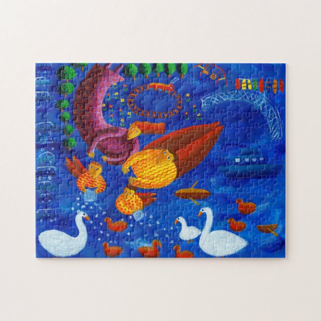 Feeding The Ducks Painting Jigsaw Puzzle (Horizontal)