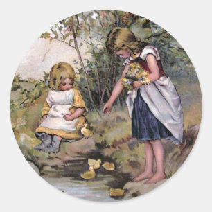 "Feeding the Ducks" Vintage Classic Round Sticker