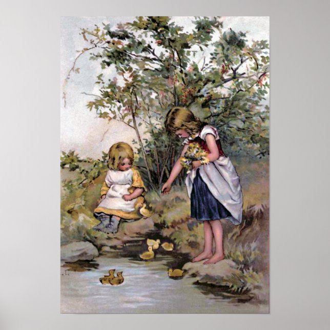 "Feeding the Ducks" Vintage Poster (Front)