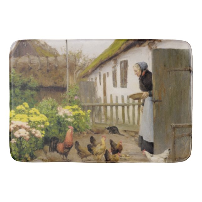 Feeding the Hens (by H.A. Brendekilde) Bath Mat (Front)